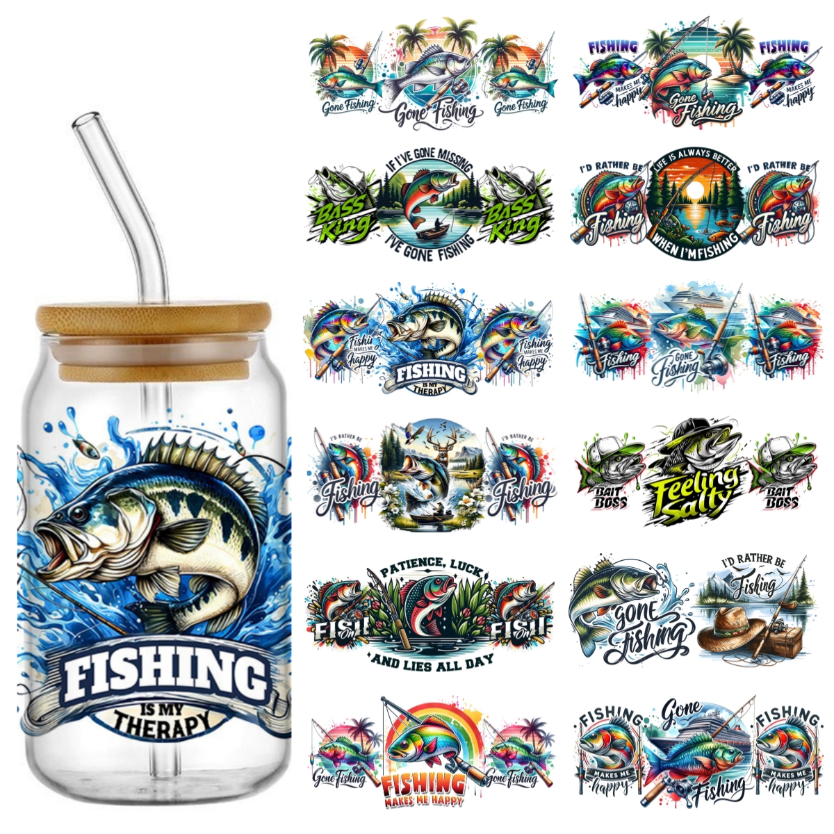 Rdta Tank Glass - UV DTF Go Fishing Design Transfer