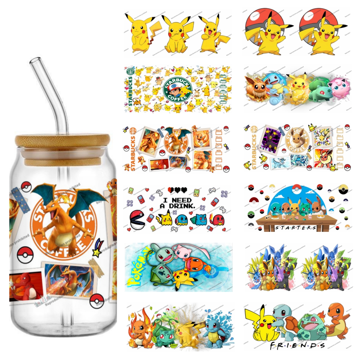 Pokemon pattern UV DTF cup wra - Rdta Tank Glass review and price